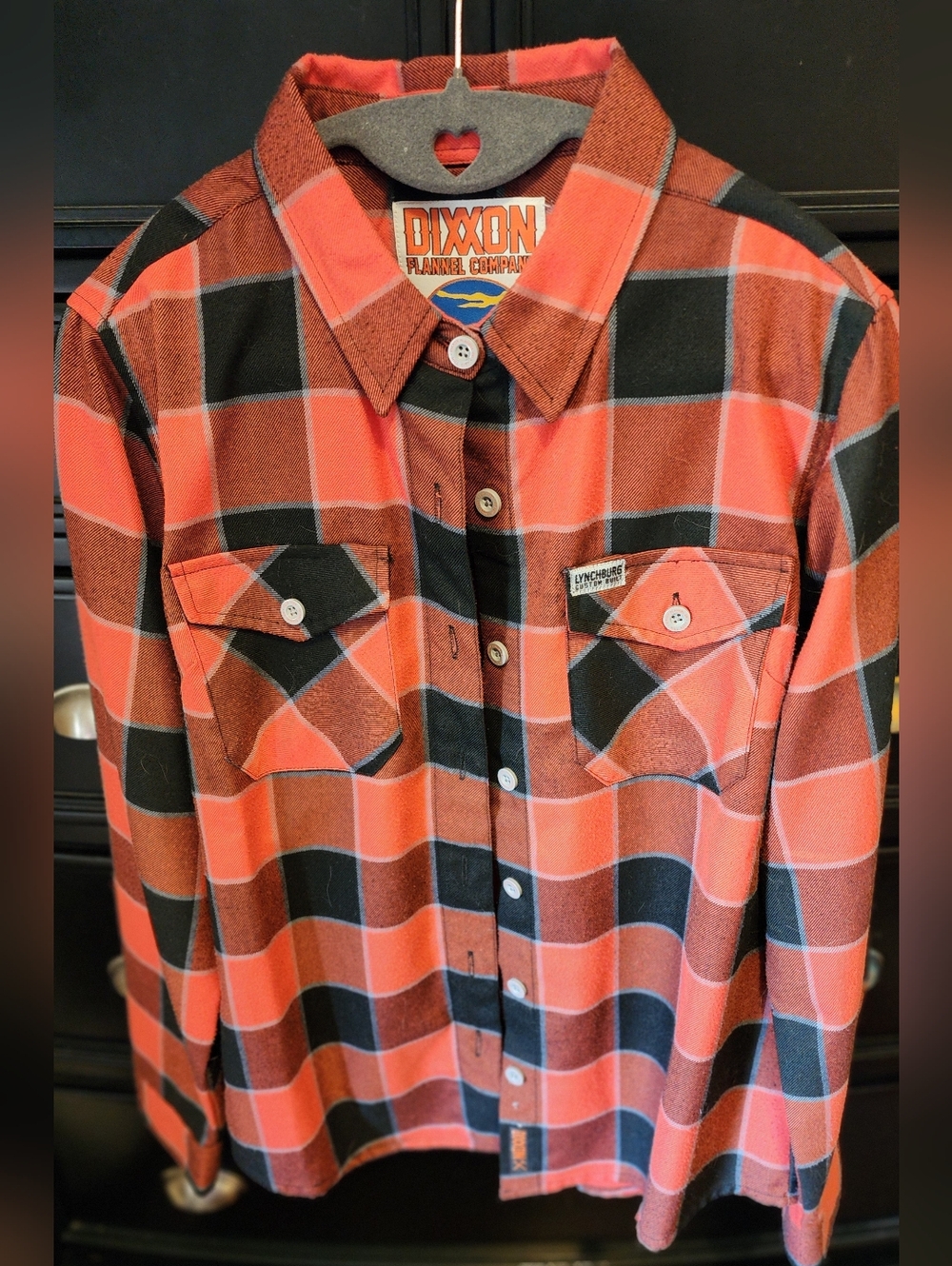 DIXXON Orange & Black Plaid Flannel Shirt Hill City Lynchburg Sz Med Womens